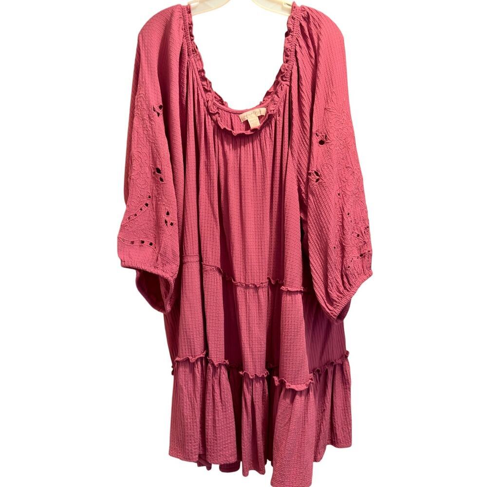NEW Aveology Women's Plus Size Tunic Dress Embroidered Hibiscus Size 30/32